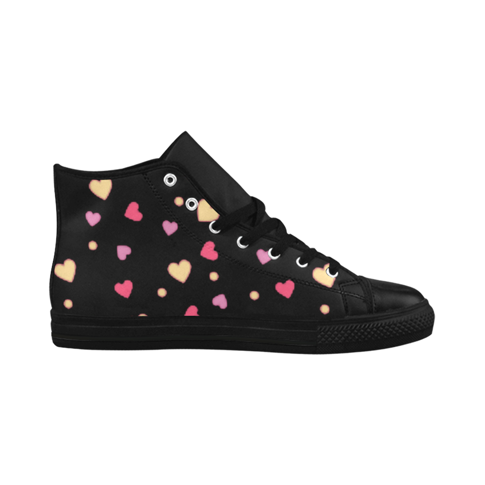 Hearts On Black Aquila High Top Microfiber Leather Women's Shoes (Model 032)