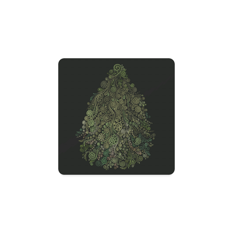 3D Ornaments -Fantasy Tree, green on black Square Coaster