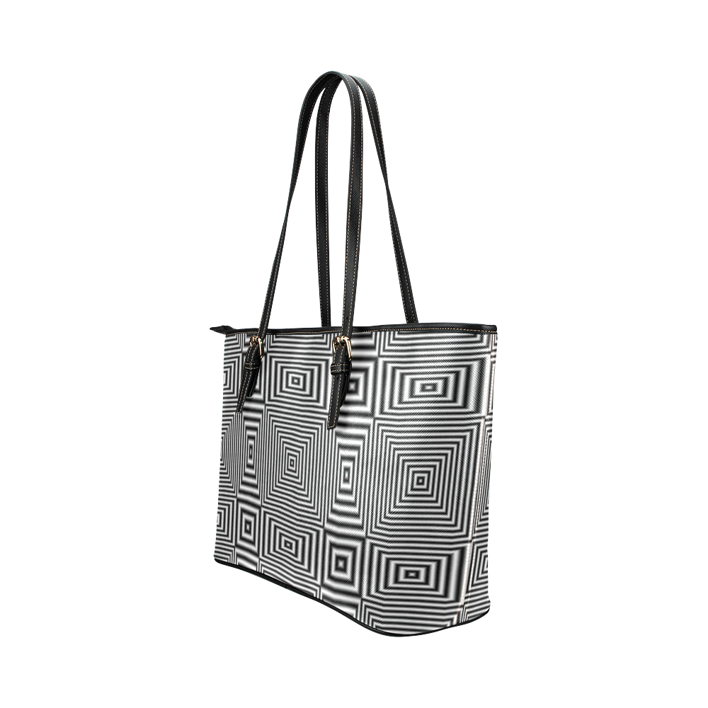 Flickering geometric optical illusion Leather Tote Bag/Small (Model 1651)