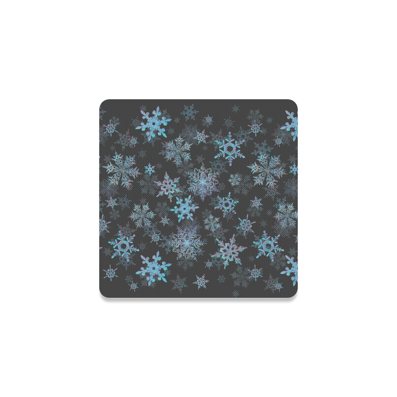 Snowflakes, Blue snow, stitched, Christmas Square Coaster