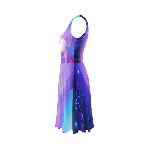 Purple Abstract Triangles Sleeveless Ice Skater Dress (D19)