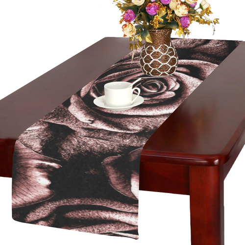 Vintage Rose Pink Roses Table Runner 14x72 inch