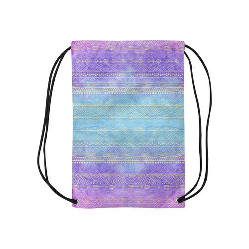 boho pattern, golden tribals and arrow, tie dye Small Drawstring Bag Model 1604 (Twin Sides) 11"(W) * 17.7"(H)