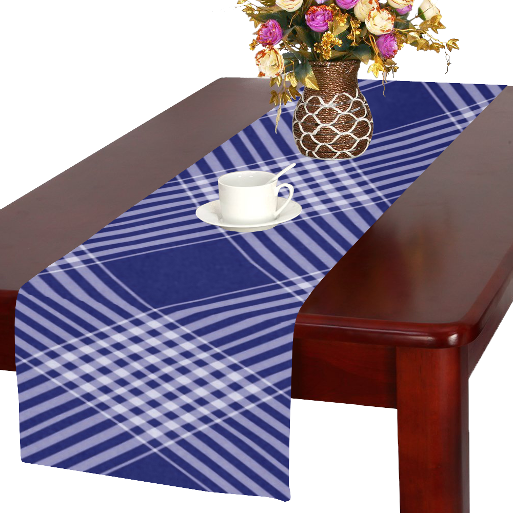 Navy Blue And White Plaid Table Runner 16x72 inch