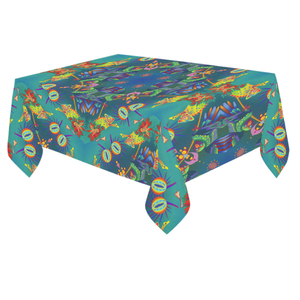 neon chameleons by Sarah NZ Cotton Linen Tablecloth 60"x 84"