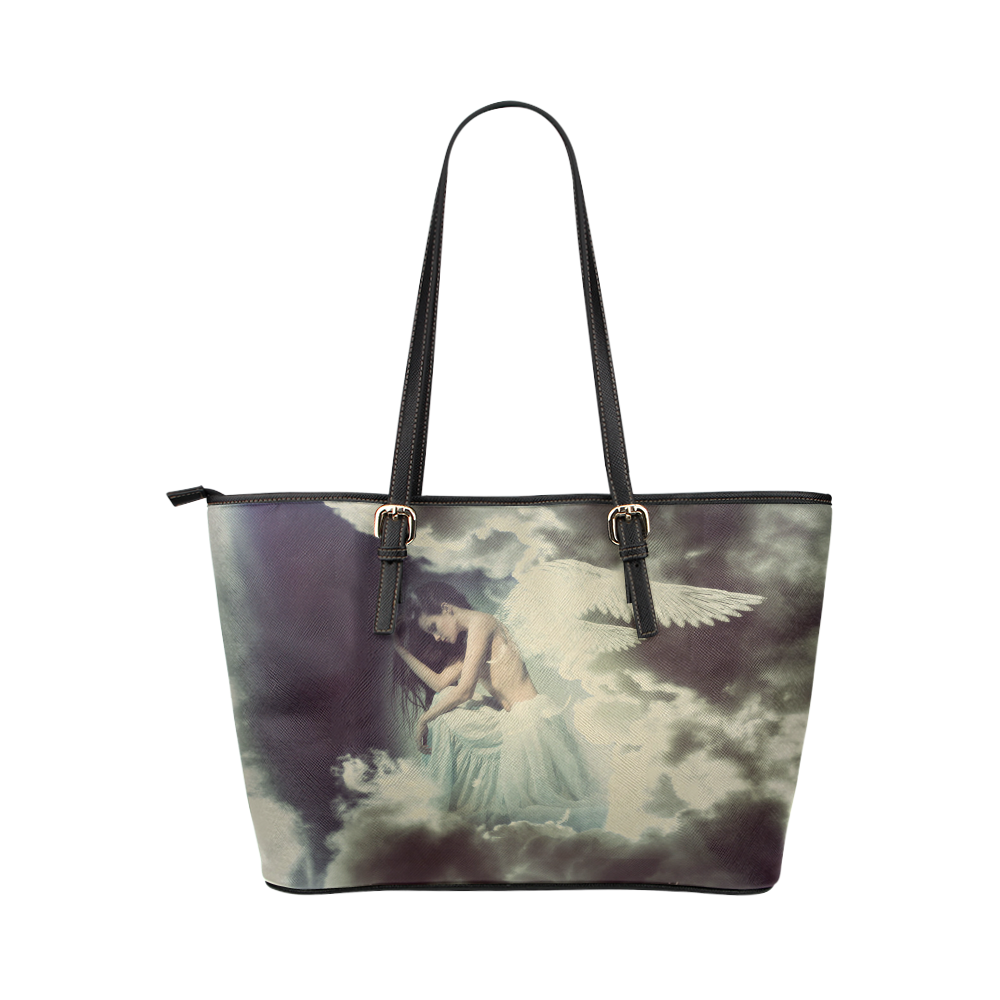 Sad Angel in Paradise Sky Leather Tote Bag/Large (Model 1651)