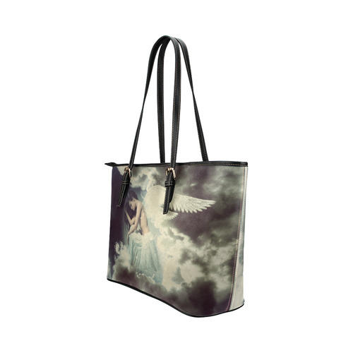 Sad Angel in Paradise Sky Leather Tote Bag/Large (Model 1651)