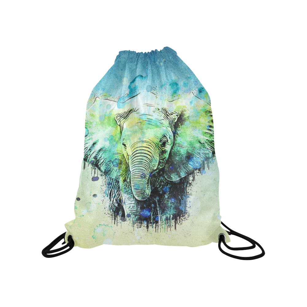 watercolor elephant Medium Drawstring Bag Model 1604 (Twin Sides) 13.8"(W) * 18.1"(H)