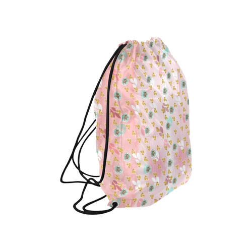 watercolor flowers pink gold Large Drawstring Bag Model 1604 (Twin Sides)  16.5"(W) * 19.3"(H)