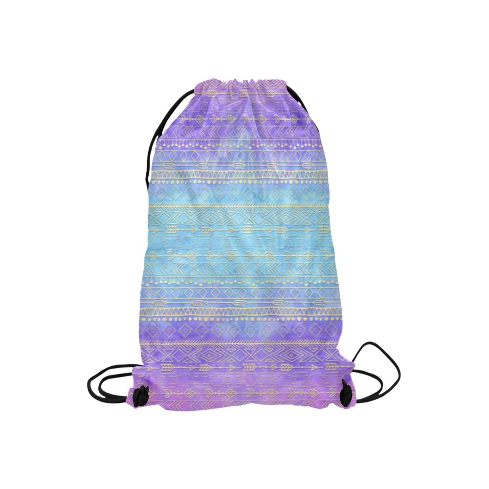 boho pattern, golden tribals and arrow, tie dye Small Drawstring Bag Model 1604 (Twin Sides) 11"(W) * 17.7"(H)