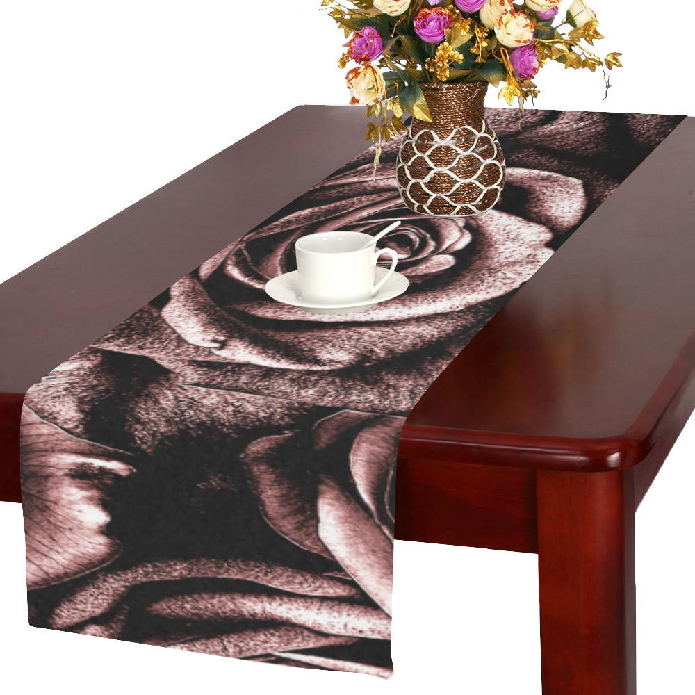 Vintage Rose Pink Roses Table Runner 16x72 inch