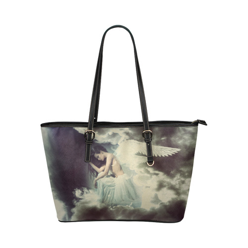Sad Angel in Paradise Sky Leather Tote Bag/Small (Model 1651)