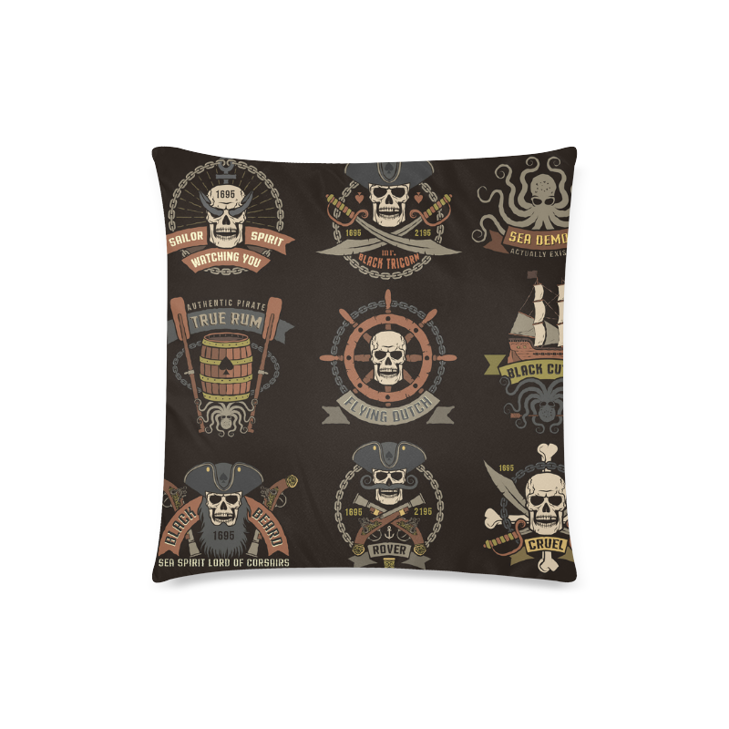 Pirate color logos with skulls Custom Zippered Pillow Case 18"x18" (one side)