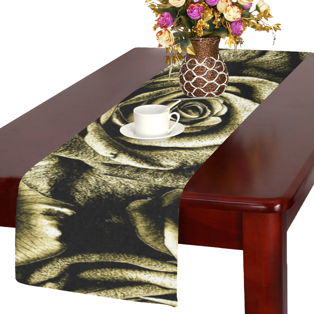 Vintage Gold Roses Table Runner 14x72 inch