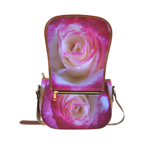 white and pink rose Saddle Bag/Small (Model 1649) Full Customization