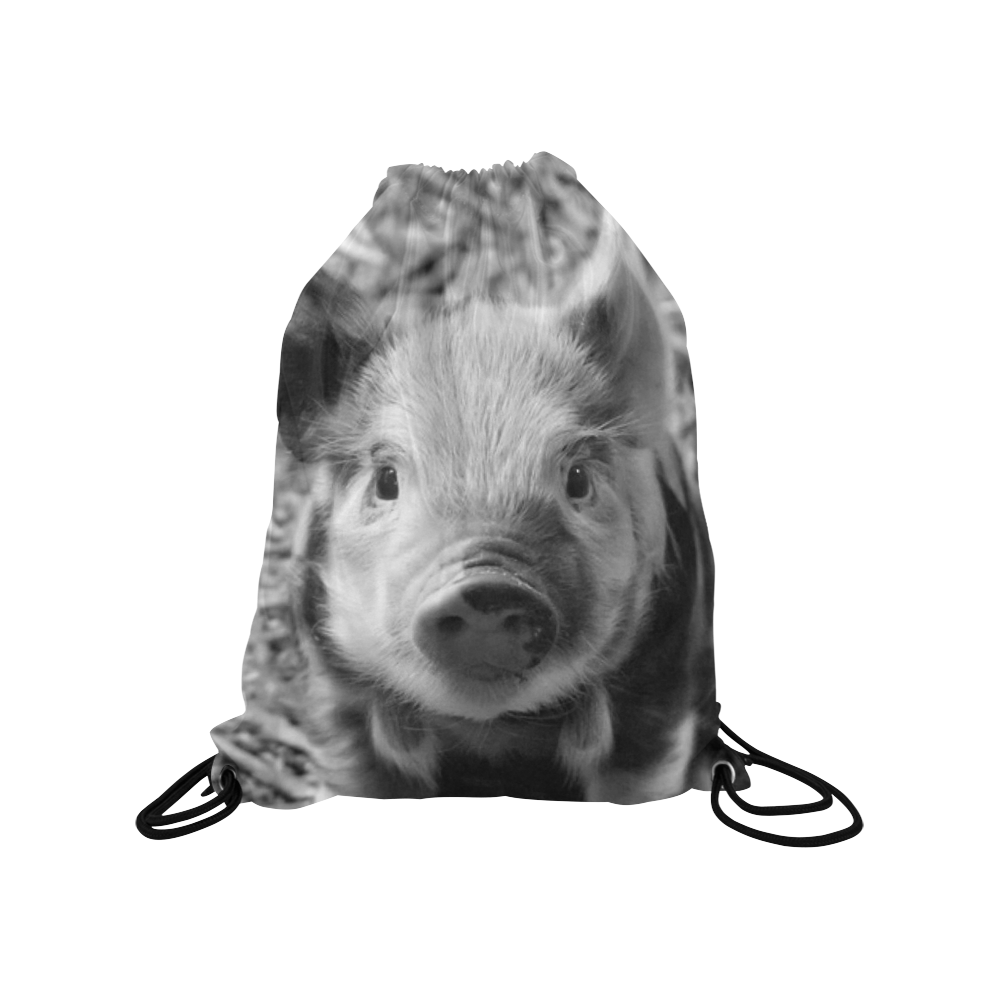 sweet piglet black white Medium Drawstring Bag Model 1604 (Twin Sides) 13.8"(W) * 18.1"(H)