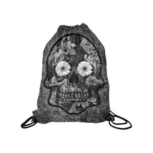 Smiling flower Sugarskull A Medium Drawstring Bag Model 1604 (Twin Sides) 13.8"(W) * 18.1"(H)