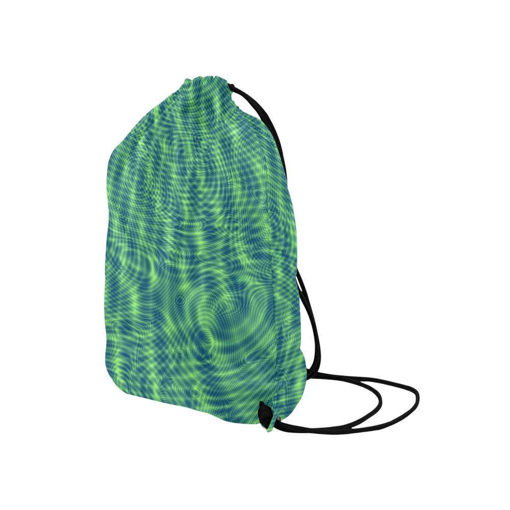 abstract moire green Medium Drawstring Bag Model 1604 (Twin Sides) 13.8"(W) * 18.1"(H)
