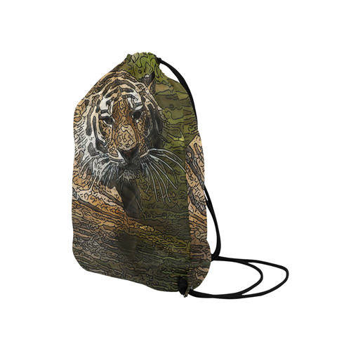 animal artstudion 15416 tiger Medium Drawstring Bag Model 1604 (Twin Sides) 13.8"(W) * 18.1"(H)