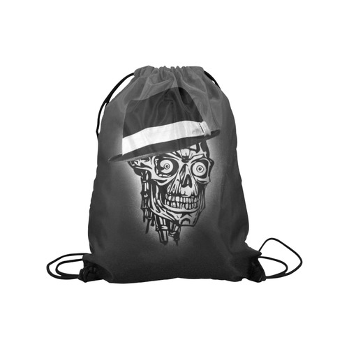 Elegant Skull with hat,B&W Medium Drawstring Bag Model 1604 (Twin Sides) 13.8"(W) * 18.1"(H)