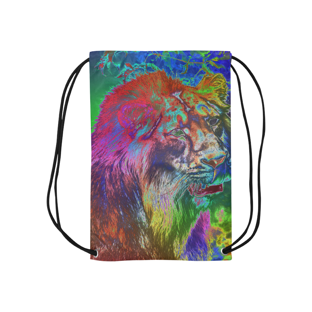 NEON Lion Small Drawstring Bag Model 1604 (Twin Sides) 11"(W) * 17.7"(H)