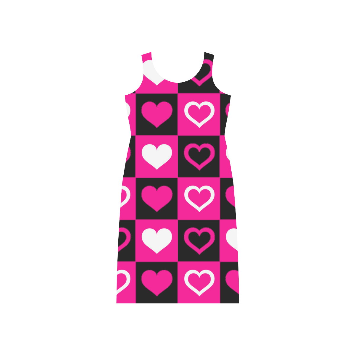 Pink White Black Heart Squares Phaedra Sleeveless Open Fork Long Dress (Model D08)