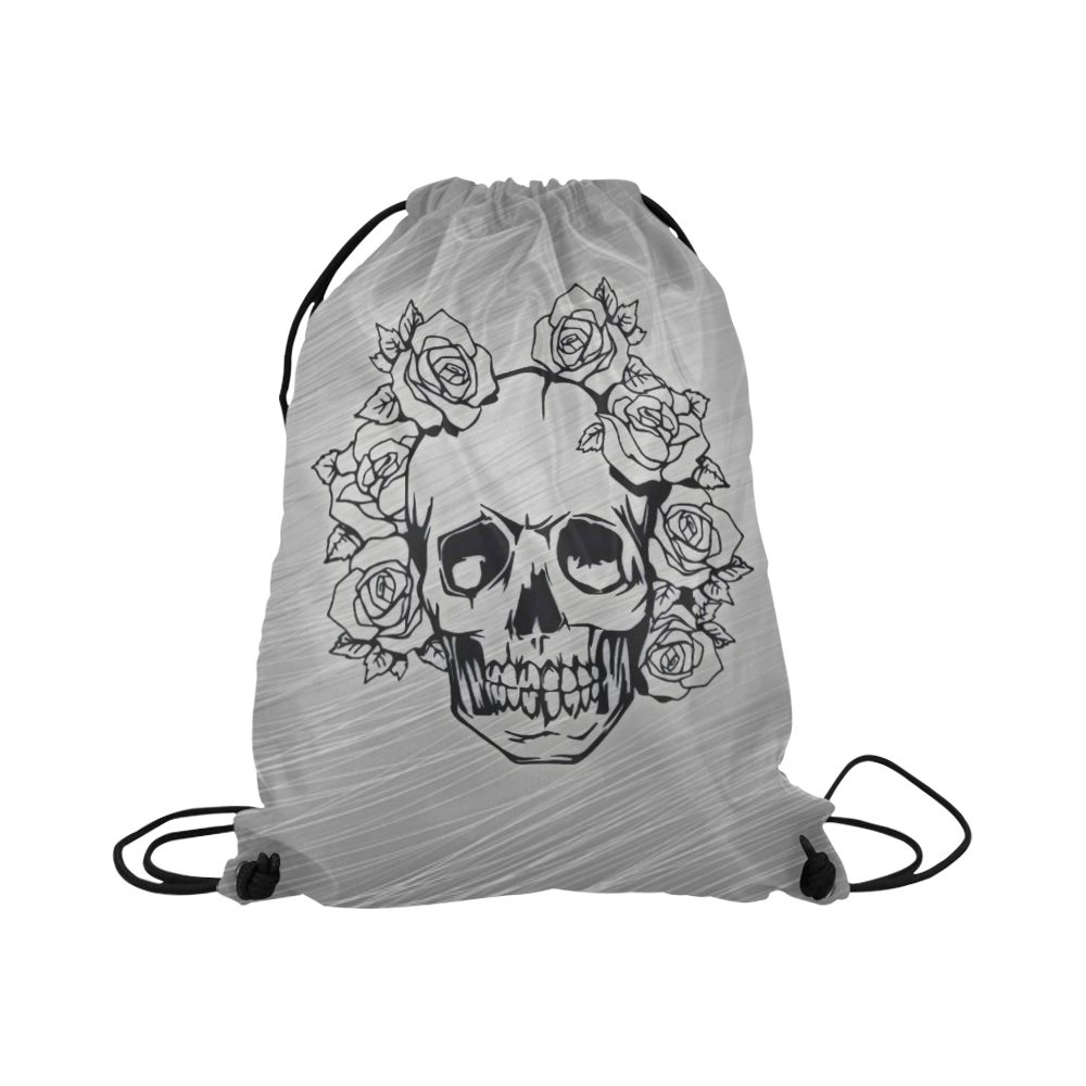 skull with roses Large Drawstring Bag Model 1604 (Twin Sides)  16.5"(W) * 19.3"(H)
