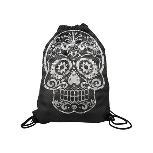 Skull, black silver metal Medium Drawstring Bag Model 1604 (Twin Sides) 13.8"(W) * 18.1"(H)