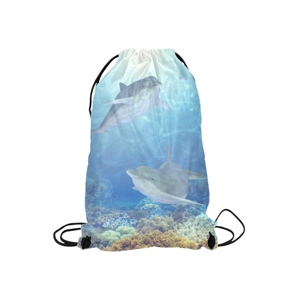 cute dolphins, dolphin Small Drawstring Bag Model 1604 (Twin Sides) 11"(W) * 17.7"(H)