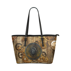 Steampunk, elegant, noble design Leather Tote Bag/Small (Model 1651)