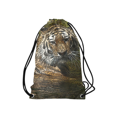 animal artstudion 15416 tiger Small Drawstring Bag Model 1604 (Twin Sides) 11"(W) * 17.7"(H)