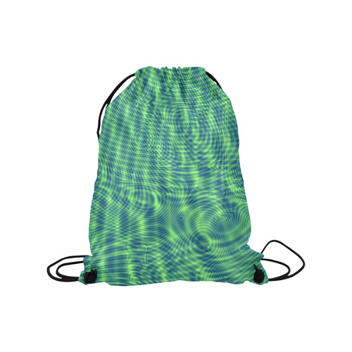 abstract moire green Medium Drawstring Bag Model 1604 (Twin Sides) 13.8"(W) * 18.1"(H)