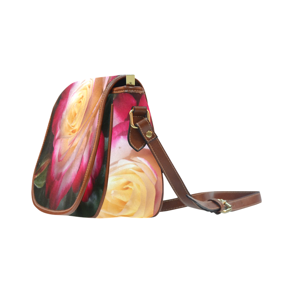 Yellow and pink rose Saddle Bag/Small (Model 1649) Full Customization