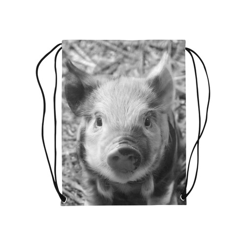 sweet piglet black white Medium Drawstring Bag Model 1604 (Twin Sides) 13.8"(W) * 18.1"(H)