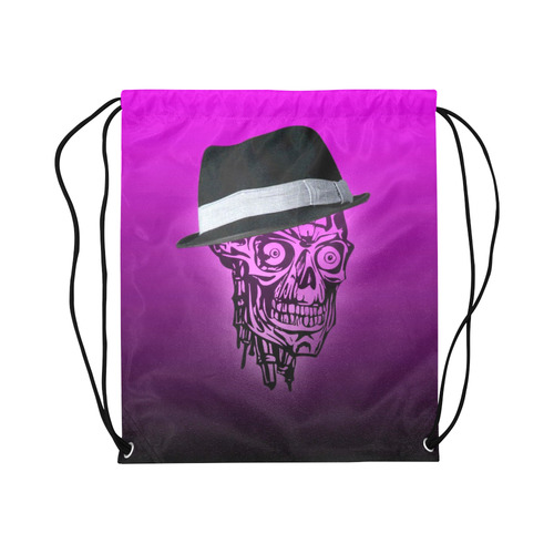 elegant skull with hat,hot pink Large Drawstring Bag Model 1604 (Twin Sides)  16.5"(W) * 19.3"(H)