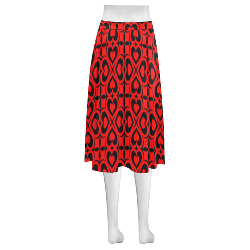 Red Black Heart Lattice Mnemosyne Women's Crepe Skirt (Model D16)