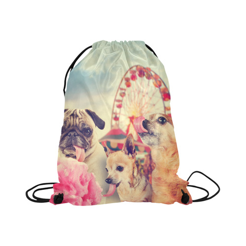 three dogs at a carnival of fair eating pink cotto Large Drawstring Bag Model 1604 (Twin Sides)  16.5"(W) * 19.3"(H)