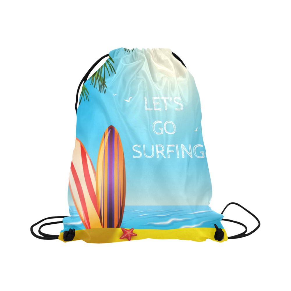 Surfboards  on the beach Large Drawstring Bag Model 1604 (Twin Sides)  16.5"(W) * 19.3"(H)