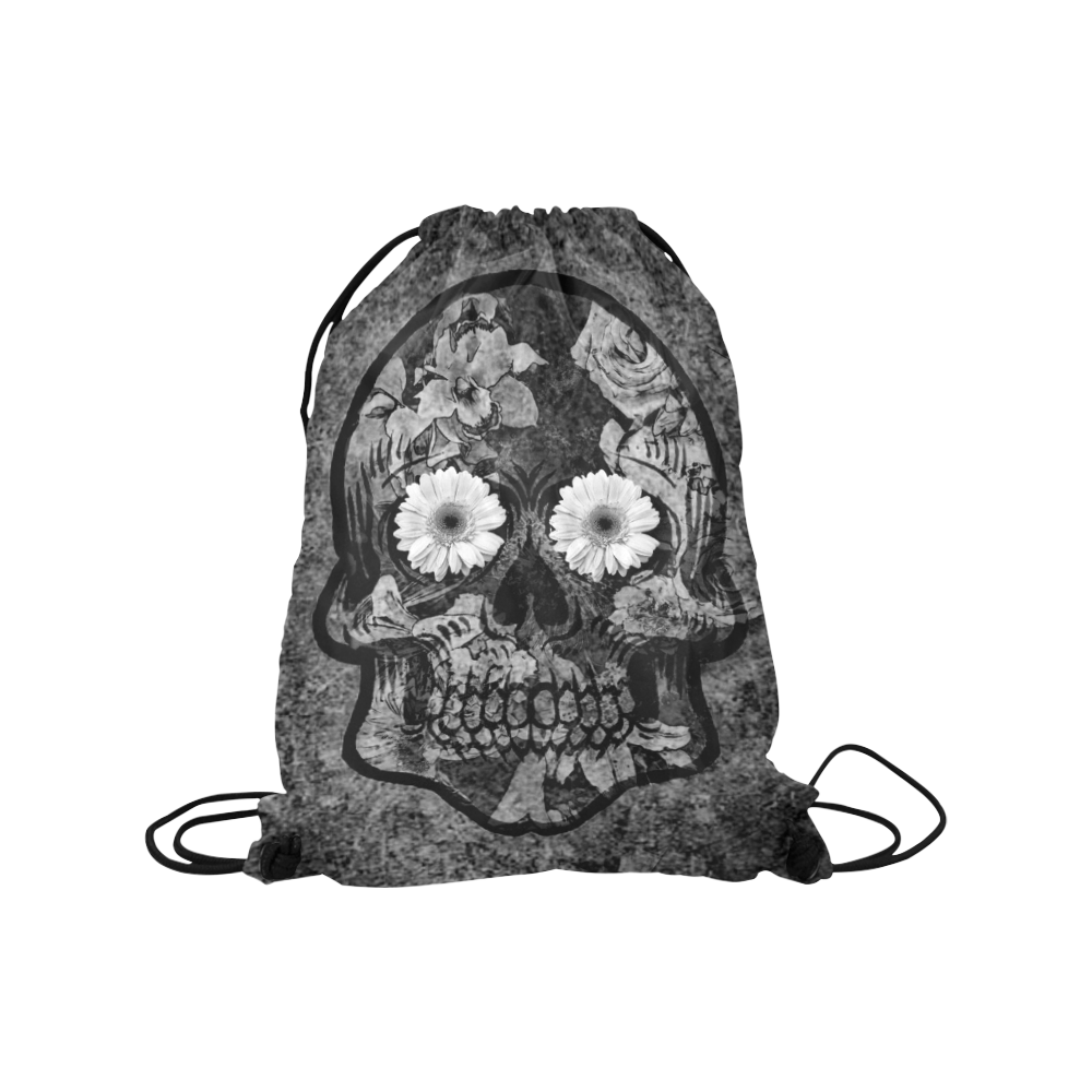 Smiling flower Sugarskull A Medium Drawstring Bag Model 1604 (Twin Sides) 13.8"(W) * 18.1"(H)