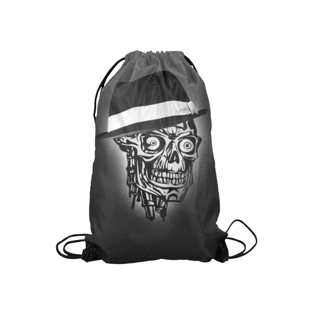 Elegant Skull with hat,B&W Small Drawstring Bag Model 1604 (Twin Sides) 11"(W) * 17.7"(H)