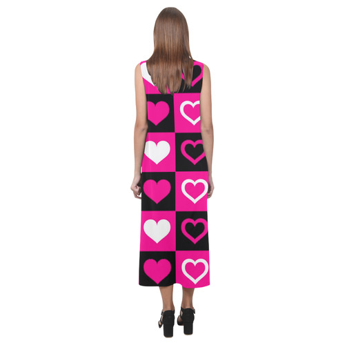 Pink White Black Heart Squares Phaedra Sleeveless Open Fork Long Dress (Model D08)