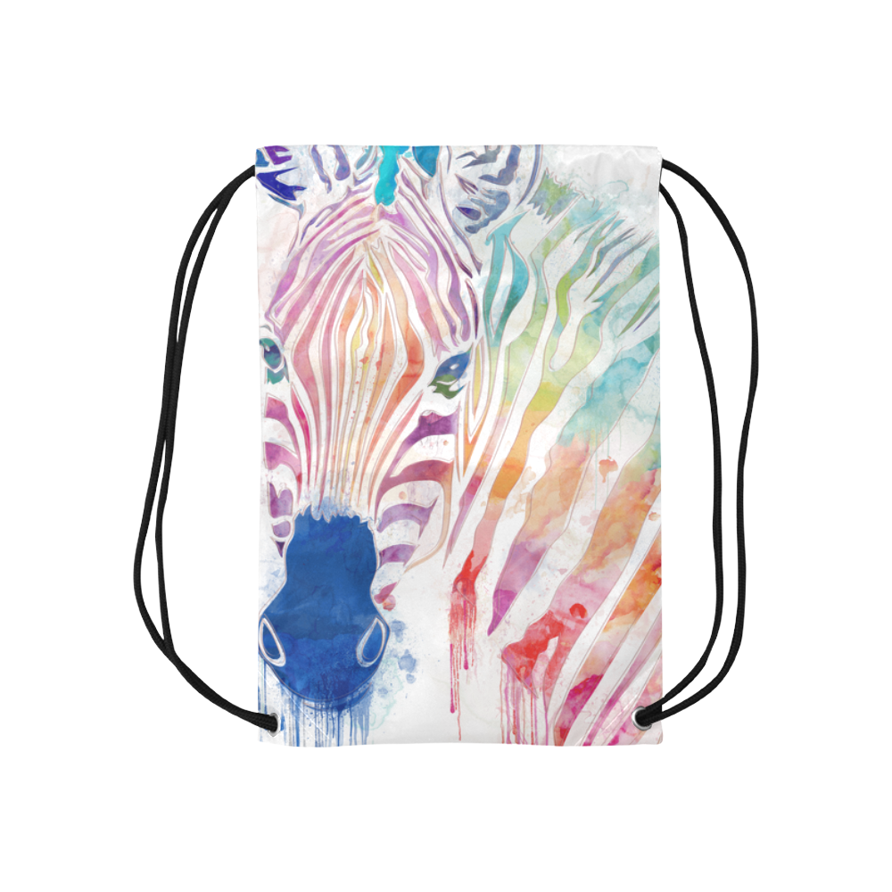 watercolor rainbow zebra Small Drawstring Bag Model 1604 (Twin Sides) 11"(W) * 17.7"(H)