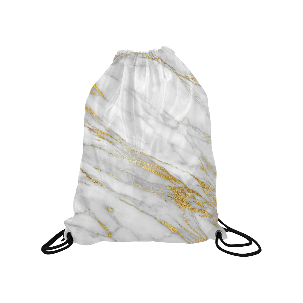 italian Marble, white and gold Medium Drawstring Bag Model 1604 (Twin Sides) 13.8"(W) * 18.1"(H)