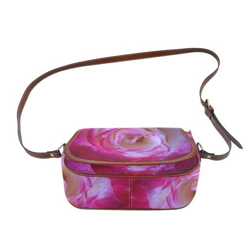 white and pink rose Saddle Bag/Small (Model 1649) Full Customization