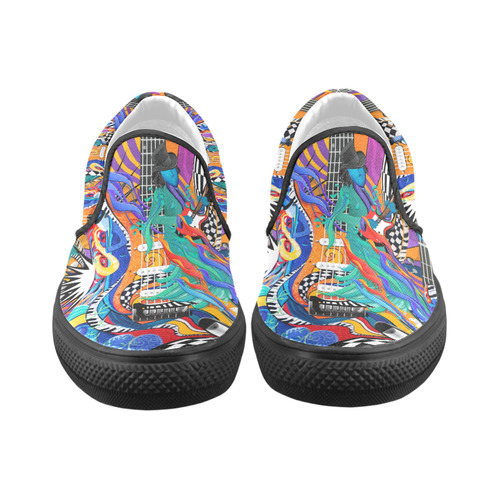 Rock Band Colorful Electric Guitar Musician Pop Art Print Slip-on Canvas Shoes for Men/Large Size (Model 019)