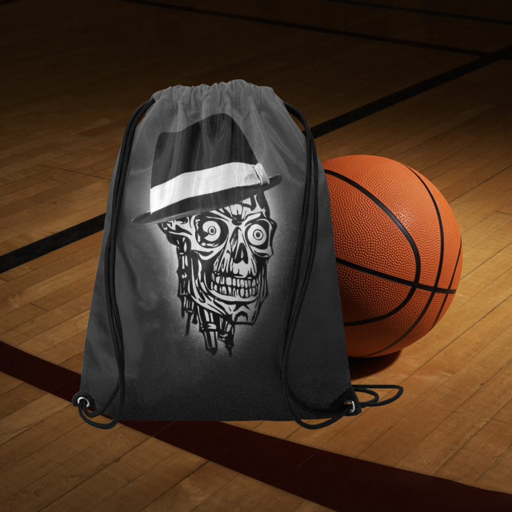 Elegant Skull with hat,B&W Large Drawstring Bag Model 1604 (Twin Sides)  16.5"(W) * 19.3"(H)