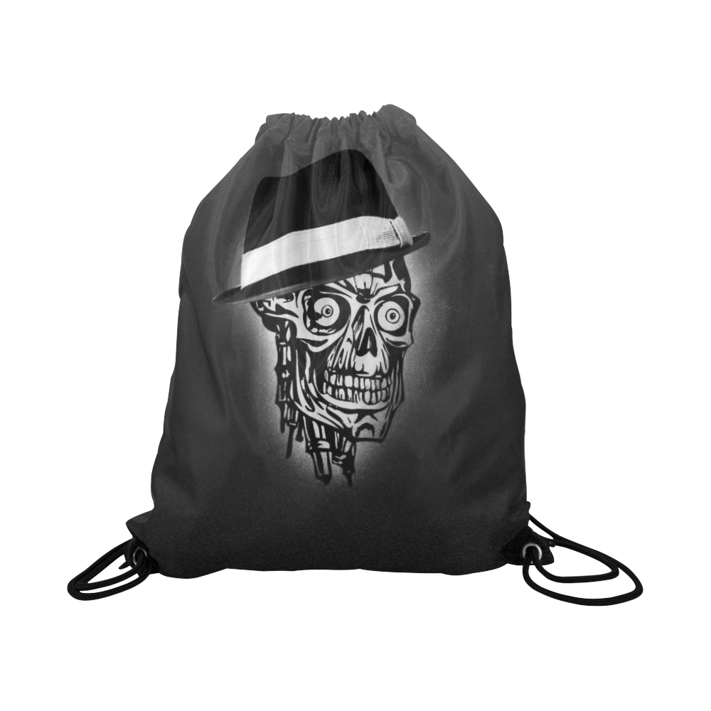 Elegant Skull with hat,B&W Large Drawstring Bag Model 1604 (Twin Sides)  16.5"(W) * 19.3"(H)