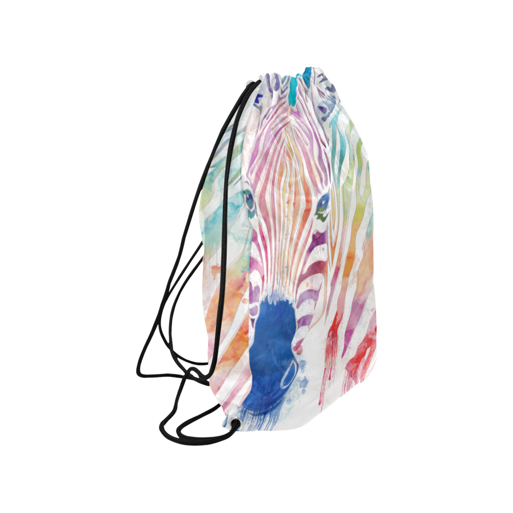 watercolor rainbow zebra Small Drawstring Bag Model 1604 (Twin Sides) 11"(W) * 17.7"(H)