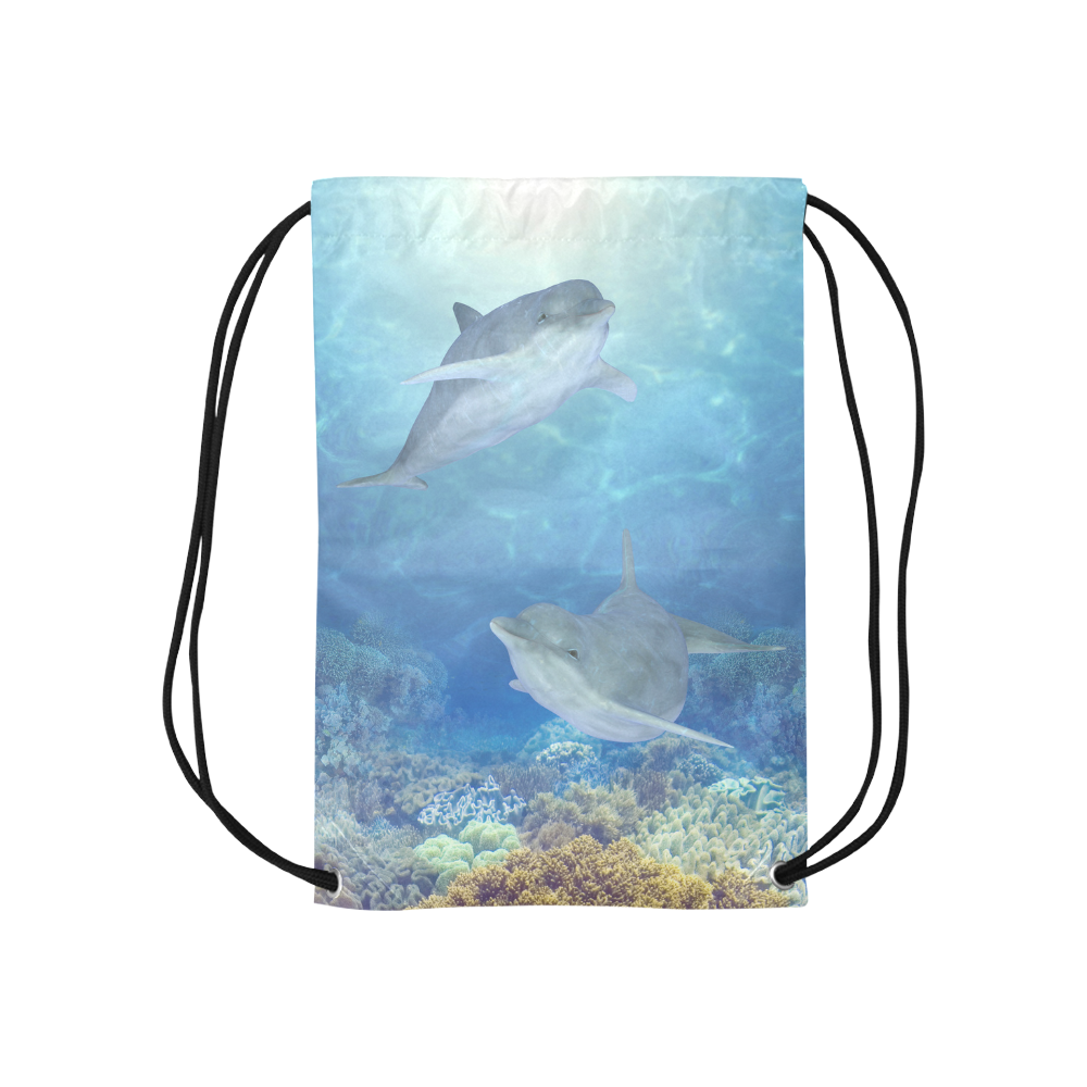 cute dolphins, dolphin Small Drawstring Bag Model 1604 (Twin Sides) 11"(W) * 17.7"(H)