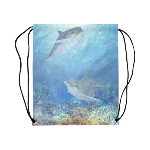 cute dolphins, dolphin Large Drawstring Bag Model 1604 (Twin Sides)  16.5"(W) * 19.3"(H)